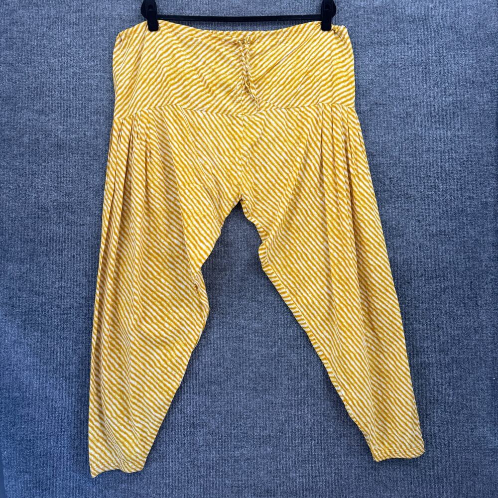 Harem Pants Womens One Size Yellow White Striped Cotton Drawstring Boho Festival